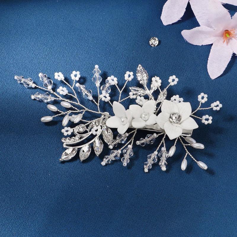 Silvery Leaf Crystal Hair Clip Wedding Head Jewelry Accessories
