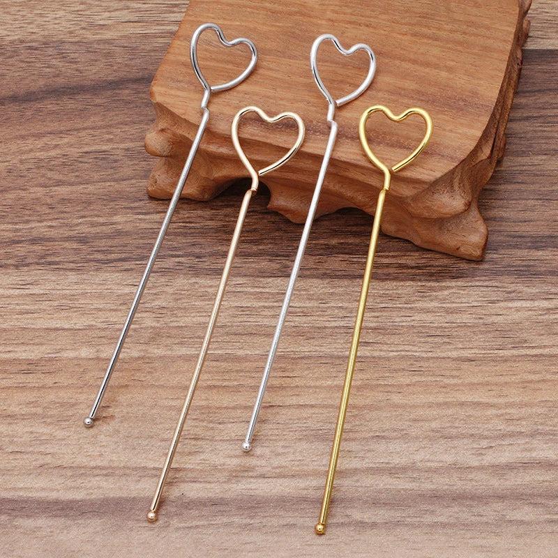 50pcs Heart Shape Alloy Hairpin Chinese Hair Sticks Bridal Hair Fork