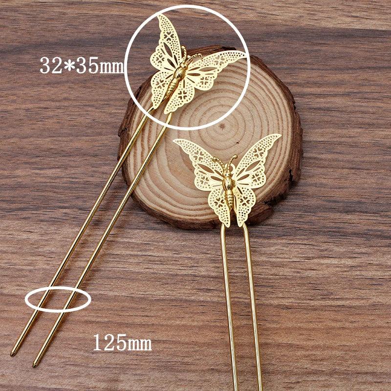 5 pcs Chinese Hairpins Hair Sticks Filigree Butterfly Hair Forks