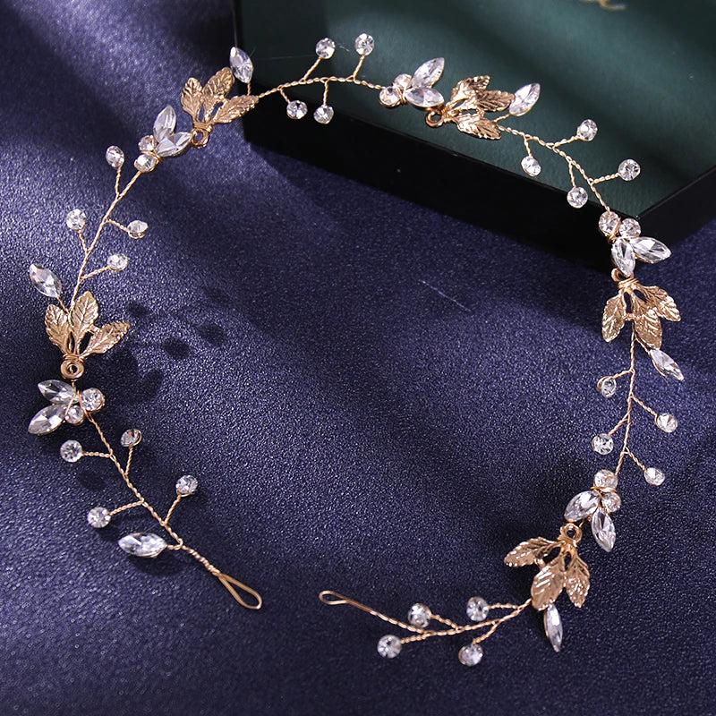 Leaf Silver Hair Vines Crystal Headbands