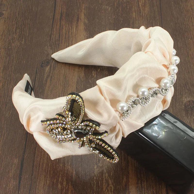 Baroque Vintage Rhinestone Pearl Bee Wide Headband
