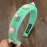 Baroque Pearl Rhinestone Wide Headband for Parties