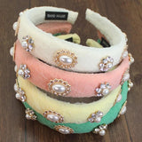 Baroque Pearl Rhinestone Wide Headband for Parties