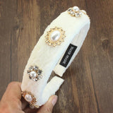 Baroque Pearl Rhinestone Wide Headband for Parties
