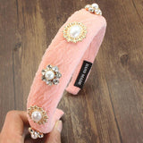 Baroque Pearl Rhinestone Wide Headband for Parties