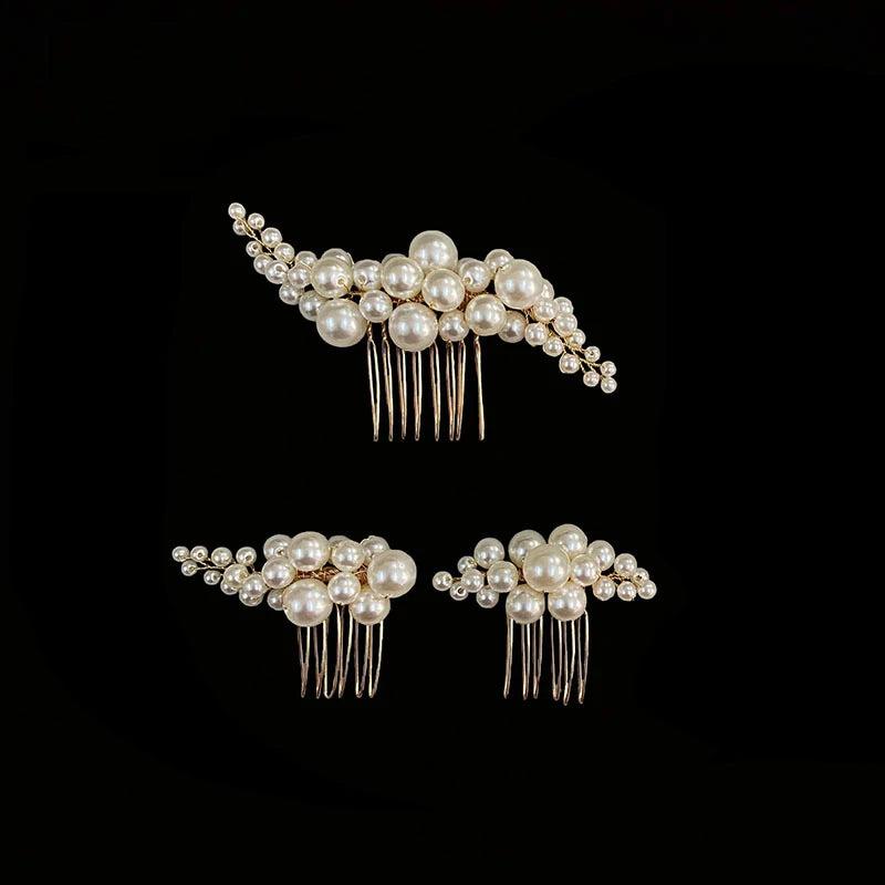 3PCS Pearl Hair Combs Bridal Ornament Tiara