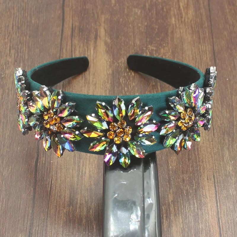 Bohemia Baroque Green Crystal Headband Wedding Hair Accessory