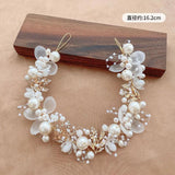 Pearl Hair Headdress Wedding Headband Flower Wreath Bride Garland Head Hoop