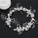 Pearl Hair Headdress Wedding Headband Flower Wreath Bride Garland Head Hoop