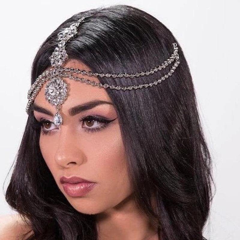 Retro Crystal Pendant Tiara Bridal Wedding Rhinestone Jewelry Head Chain