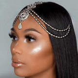 Retro Crystal Pendant Tiara Bridal Wedding Rhinestone Jewelry Head Chain