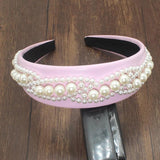Yellow PU Leathers Pearl Beaded Width Headband For Women