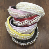 Yellow PU Leathers Pearl Beaded Width Headband For Women