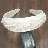 Yellow PU Leathers Pearl Beaded Width Headband For Women