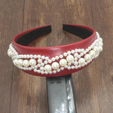 Yellow PU Leathers Pearl Beaded Width Headband For Women