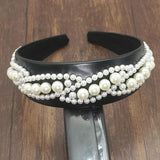 Yellow PU Leathers Pearl Beaded Width Headband For Women