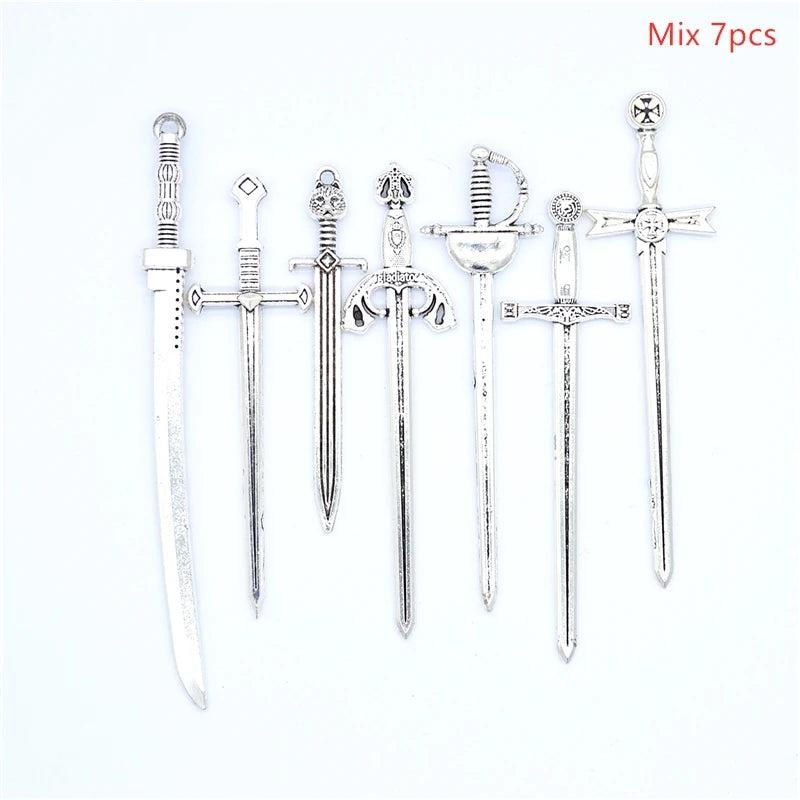 Antique Knight Sword Charms for Jewelry Making DIY Necklace Pendant
