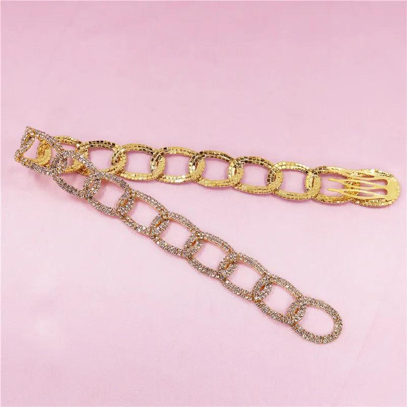 Rhinestone Braided Hair Extension Chain Clip Hair Comb for Women