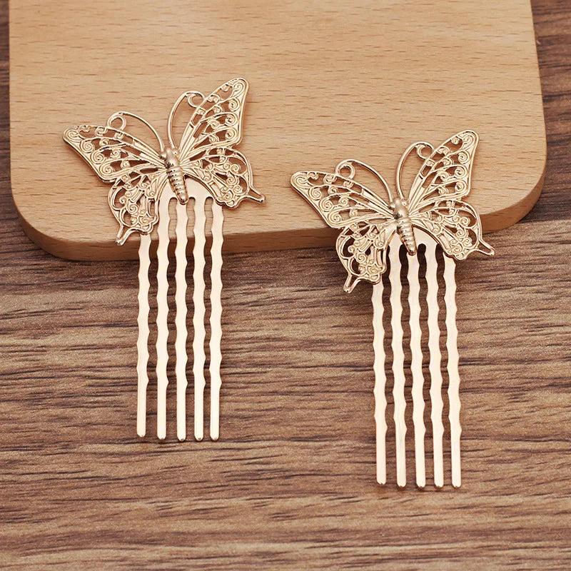 10 Pcs Copper Butterfly Hair Combs 50mm Bridal Headwear DIY Hair Accessori