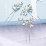 3PCS Silvery Crystal Bridal Hair Pins Flower Jewelry Accessories
