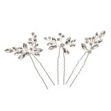 3PCS Silvery Crystal Bridal Hair Pins Flower Jewelry Accessories