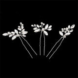 3PCS Silvery Crystal Bridal Hair Pins Flower Jewelry Accessories