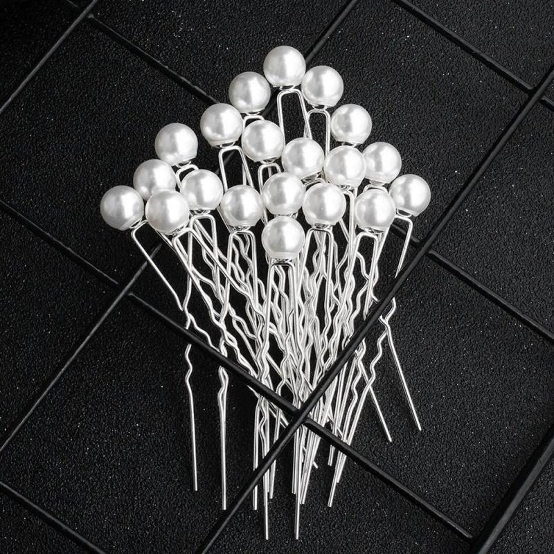 20PCS Pearl Hair Pins Bridal Hair Jewelry Silver Head Decoration