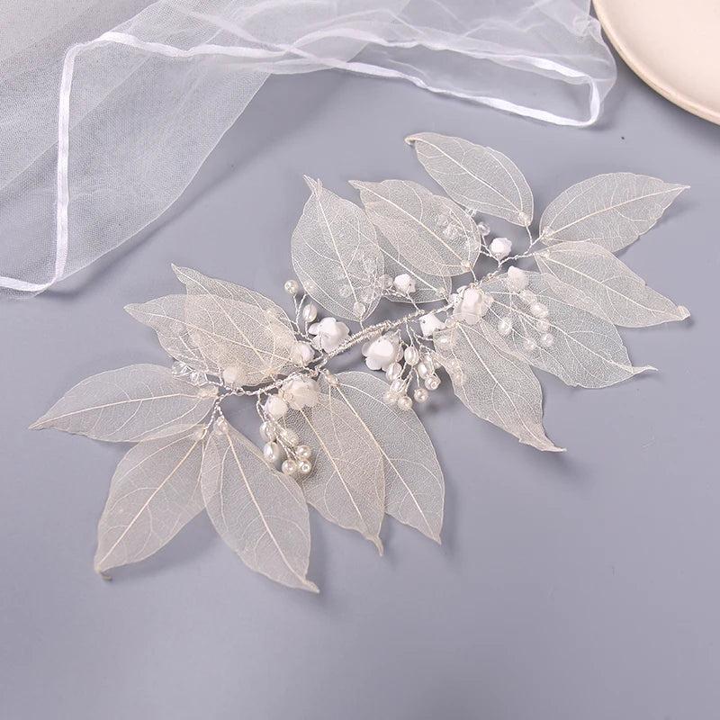 Silver Wedding Hair Accessories with Simulated Pearls & Lace Yarn