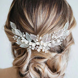 Silver Wedding Hair Accessories with Simulated Pearls & Lace Yarn