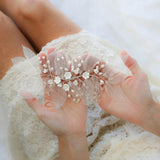 Silver Wedding Hair Accessories with Simulated Pearls & Lace Yarn