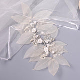 Silver Wedding Hair Accessories with Simulated Pearls & Lace Yarn