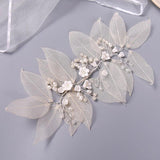 Silver Wedding Hair Accessories with Simulated Pearls & Lace Yarn