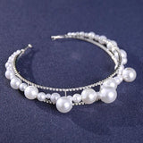 Big Pearls Wedding Hairbands Silver Rhinestone Headbands Bridal Women Hair Acces
