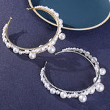 Big Pearls Wedding Hairbands Silver Rhinestone Headbands Bridal Women Hair Acces