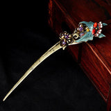 Yanting Purple Crystal Ethnic Hair Sticks Bronze Butterfly Hairpins