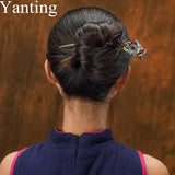 Yanting Purple Crystal Ethnic Hair Sticks Bronze Butterfly Hairpins