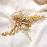 Silver Pearl Crystal Flower Leaves Hair Combs Wedding Hair Accessories Party