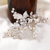 Silver Pearl Crystal Flower Leaves Hair Combs Wedding Hair Accessories Party