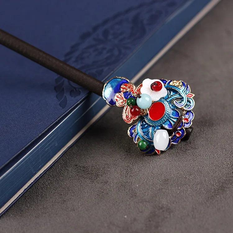 Chinese Wind Lapis Flowers Hairpin, Chalcedony Hair Accessories