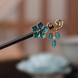 Ebony Wood Hairpin Tassel Cloisonne Hair Jewelry Gingkgo Flowers Headwear