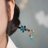 Ebony Wood Hairpin Tassel Cloisonne Hair Jewelry Gingkgo Flowers Headwear