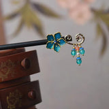Ebony Wood Hairpin Tassel Cloisonne Hair Jewelry Gingkgo Flowers Headwear