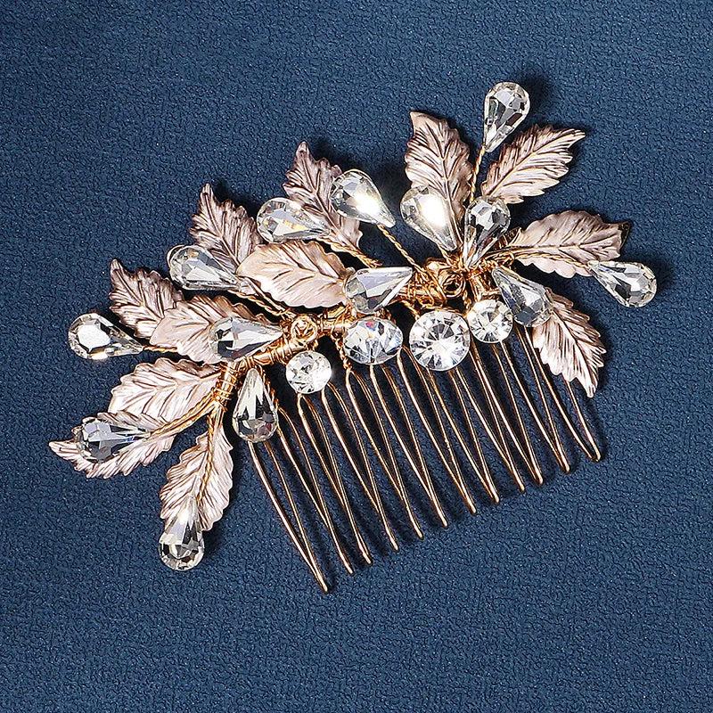 Bridal Wedding Hair Accessory Leaf Hair Comb Rhinestone Headpiece