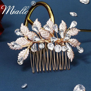 Bridal Wedding Hair Accessory Leaf Hair Comb Rhinestone Headpiece