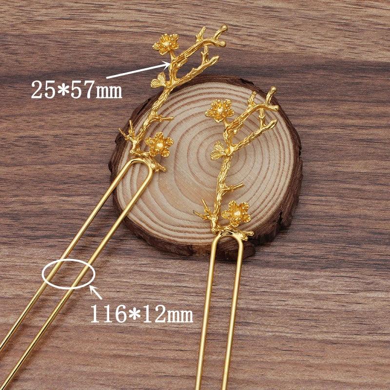 5pcs Chinese Vintage Flower Hair Sticks U-shape Hair Forks Bun Clip