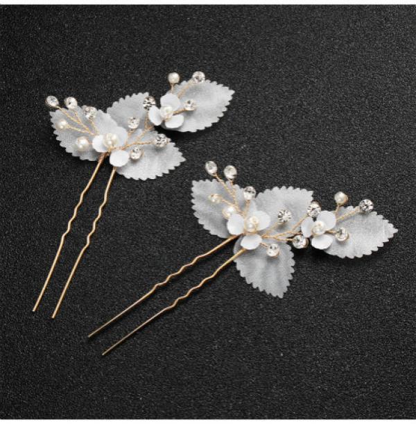 2 Pcs Organza Crystal Hairpins Wedding Headpiece