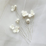 7Pcs Ceramic Flower Bridal Hairpin Tiara Pearl Wedding Headpiece