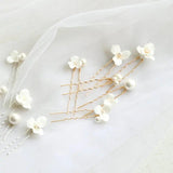 7Pcs Ceramic Flower Bridal Hairpin Tiara Pearl Wedding Headpiece