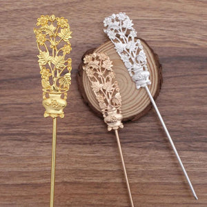 10 Pcs 23*180mm Filigree Metal Hair Sticks DIY Hair Accessories For Women