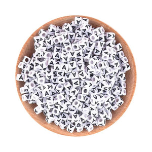 100-500Pcs 6MM Cube Acrylic Beads Round Letter Jewelry Making DIY